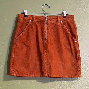 Topshop MOTO Rust Corduroy Mini Skirt w/ Ring Zip – US 8